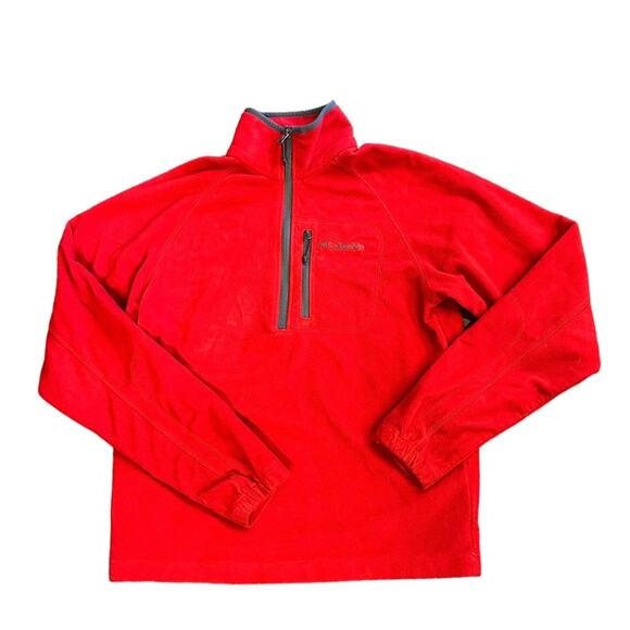 Columbia Mens Medium Bright Red Fleece Quarter Zip Pullover Top - Picture 1 of 4